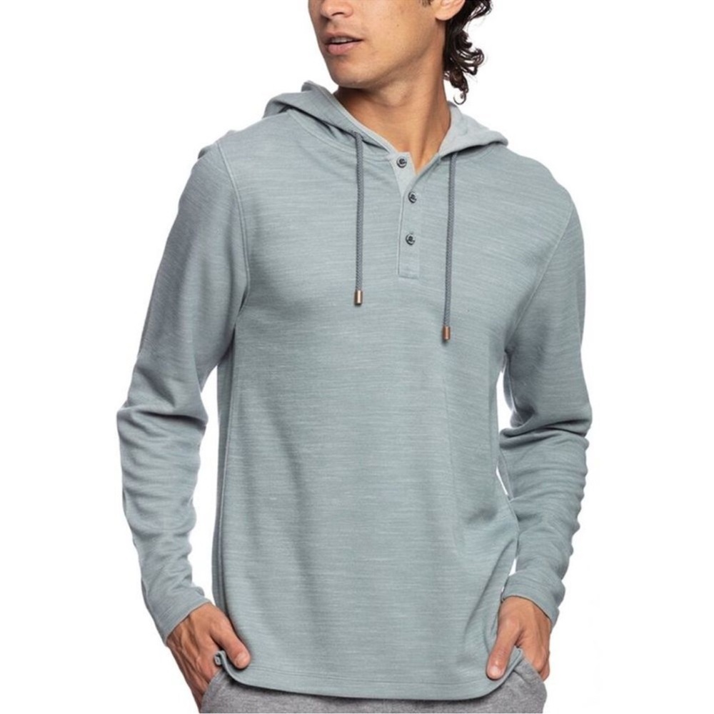Fundamental Coast Mens  Montauk Hooded Henley Shirt sz L Gray